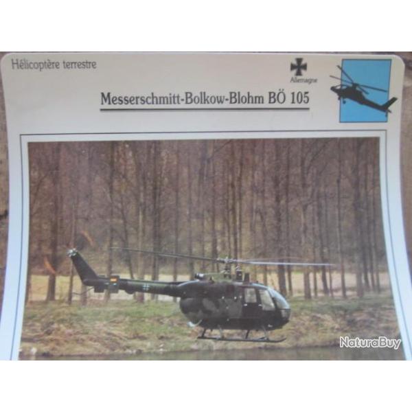 FICHE  AVIATION  TYPE APPAREIL HELICOPTERE TERRESTRE / MESSERSCHMITT  BOLKOW BLOHM BO 105  ALLEMAGNE