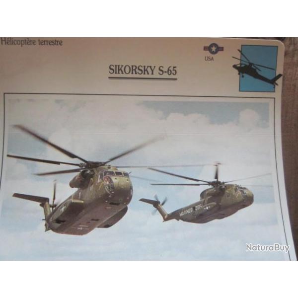 FICHE  AVIATION  TYPE APPAREIL HELICOPTERE TERRESTRE / SIKORSKY S 65  USA