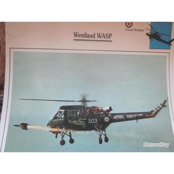 FICHE  AVIATION  TYPE APPAREIL HELICOPTERE NAVAL  / WESTLAND WASP  G BRETAGNE