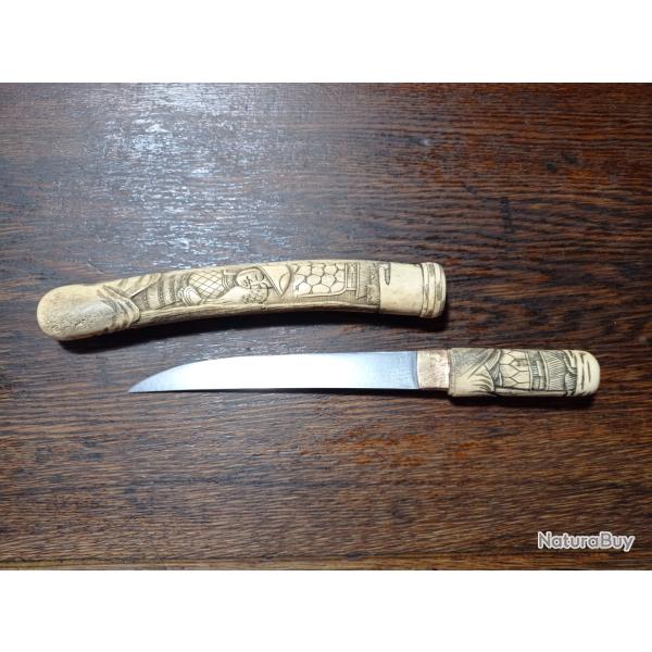 Poignard japonais - Tanto Aikuchien os sculpt� p�riode Meiji (1868-1912) - TBE
