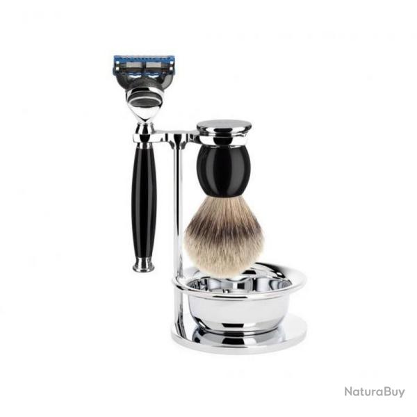 Set de rasage Fusion "Sophist" 4 pi�ces, Manche r�sine noire [M�hle]