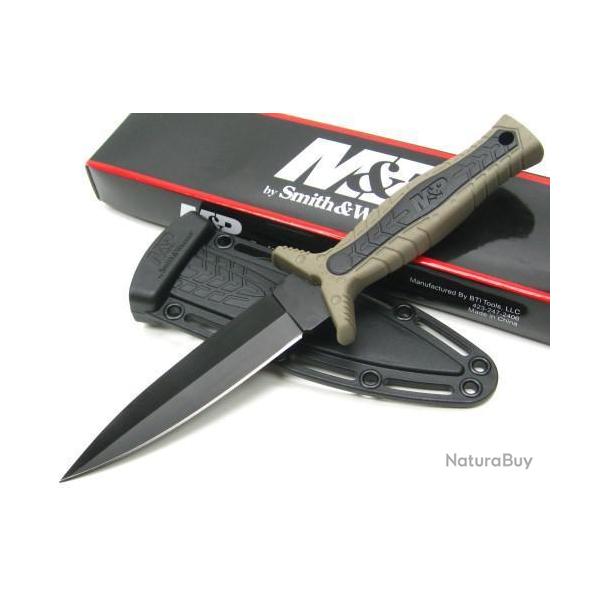 Lot de 2 Couteau de Botte Tactical Smith&Wesson Lame Acier 8Cr13MoV Manche Abs Etui FRN SWMPF3BR