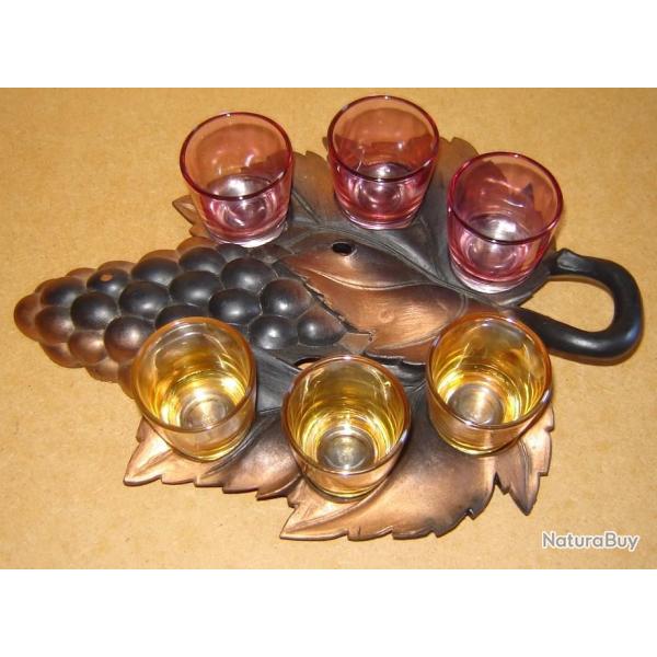 lot de 6 verres � digestif sur feuille de vigne