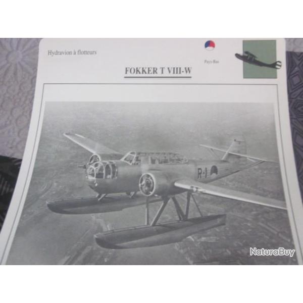 FICHE  AVIATION  TYPE  hydravion a flotteurs   /  FOKKER T VIII W PAYS BAS