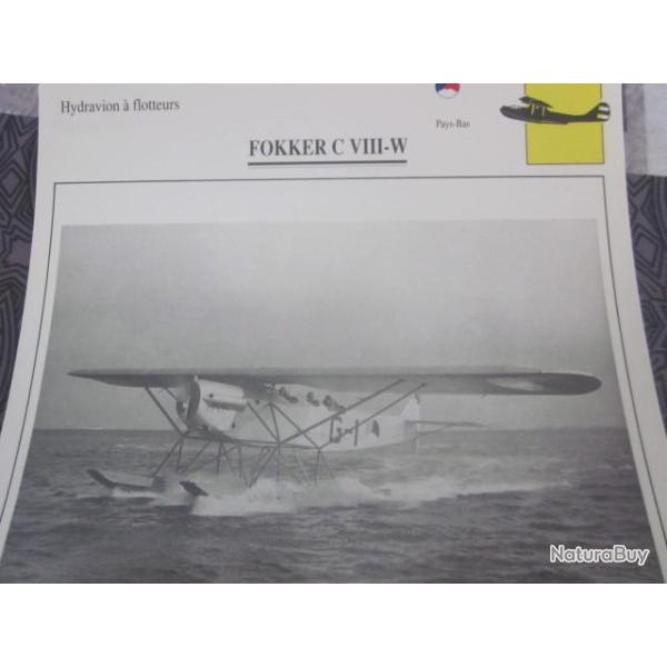 FICHE  AVIATION  TYPE  hydravion a flotteurs   /  FOKKER C VIII W  PAYS BAS