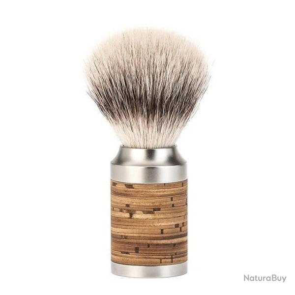 Blaireau "Rocca" , Manche inox et �corce de bouleau, Poils fibre synth�tique argent�e [M�hle]