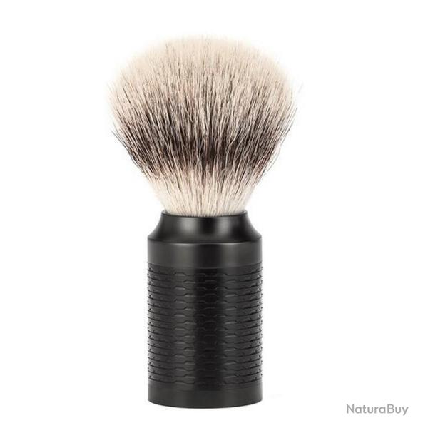 Blaireau "Rocca" , Manche DLC noir et insert noir, Poils pur argent� [M�hle]