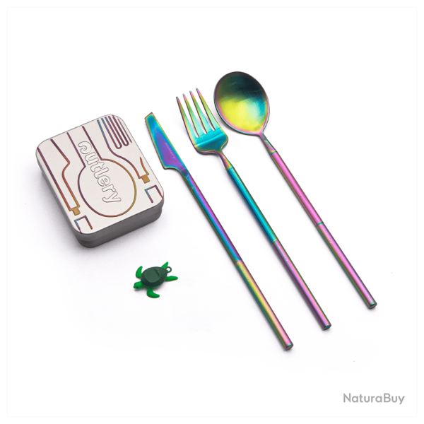 OUTRAIN Set de couverts m�talliques pour la poche - Arc en ciel