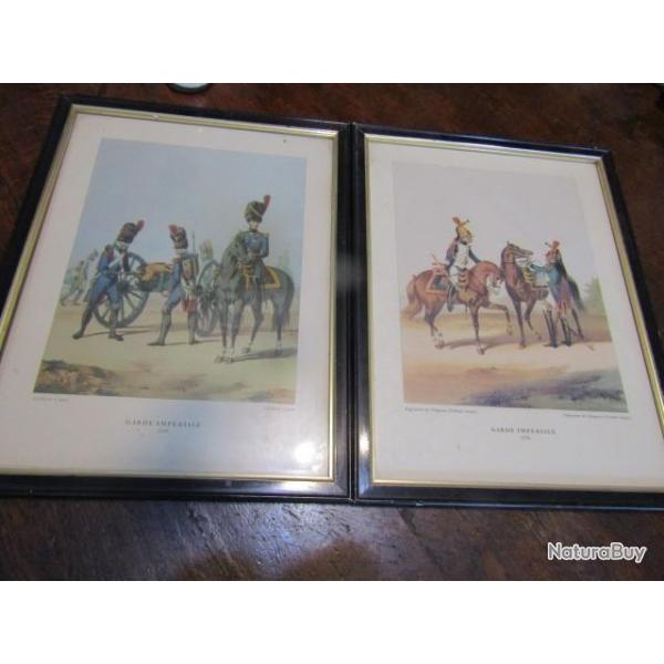 2 cadres Dragon cavalerie + artillerie 1� Empire Napol�on Bonaparte 30 x 40cm