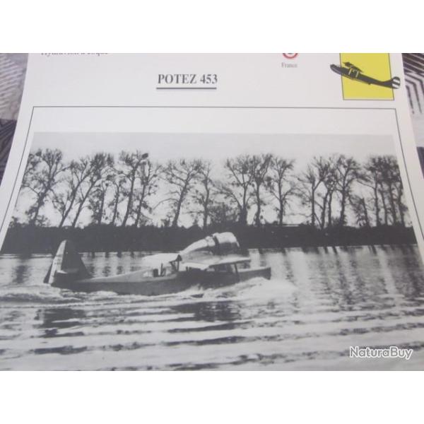 FICHE  AVIATION  TYPE  hydravion a coque    / POTEZ 453  FRANCE