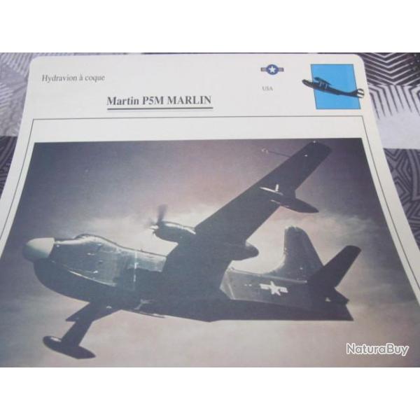 FICHE  AVIATION  TYPE  hydravion a coque    / MARTIN P5M MARLIN  USA