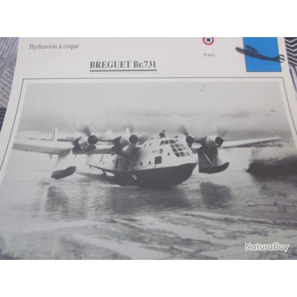FICHE  AVIATION  TYPE  hydravion a coque    / BREGUET Br 731 FRANCE
