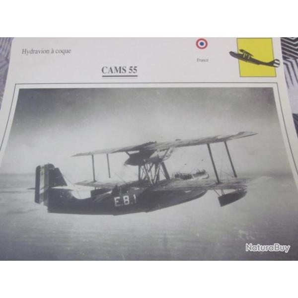 FICHE  AVIATION  TYPE  hydravion a coque    / CAMS 55   FRANCE