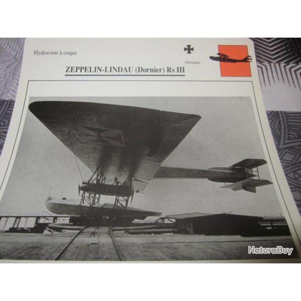 FICHE  AVIATION  TYPE  hydravion a coque    / ZEPPELIN LINDAU DORNIER Rs III  ALLEMAGNE