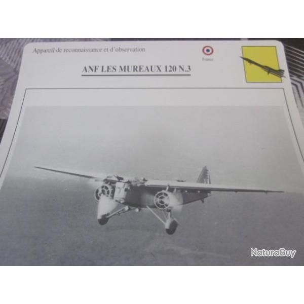 FICHE  AVIATION  TYPE  DE RECONNAISSANCE ET D OBSERVATION   / ANF LES MUREAUX 120 N 3 FRANCE