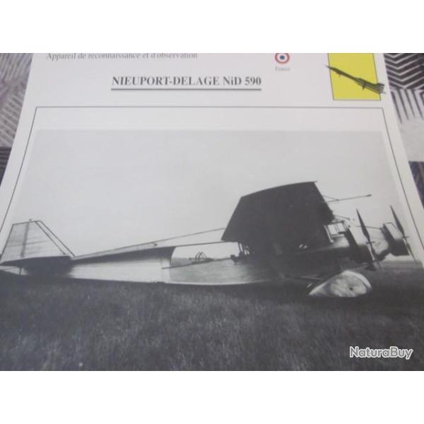 FICHE  AVIATION  TYPE  DE RECONNAISSANCE ET D OBSERVATION   / NIEUPORT DELADE NID 590  FRANCE
