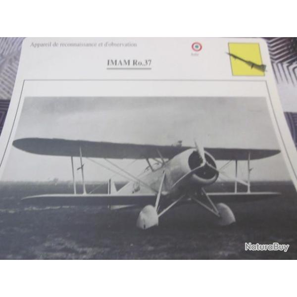 FICHE  AVIATION  TYPE  DE RECONNAISSANCE ET D OBSERVATION   / IMAM  Ro 37   ITALIE