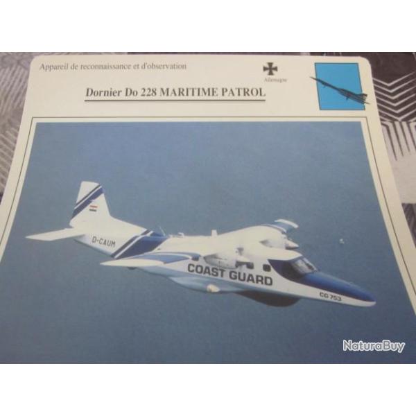FICHE  AVIATION  TYPE  DE RECONNAISSANCE ET D OBSERVATION  / DORNIER Do MARITIME PATROL ALLEMAGNE