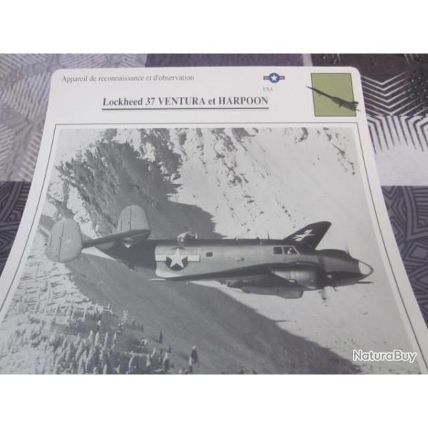FICHE  AVIATION  TYPE  DE RECONNAISSANCE ET D OBSERVATION  / LOCKHEED 37 VENTURA ET HARPOON  USA