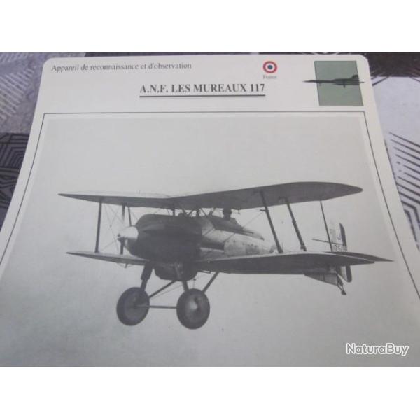 FICHE  AVIATION  TYPE  DE RECONNAISSANCE ET D OBSERVATION  / A N F LES MUREAUX 117  FRANCE
