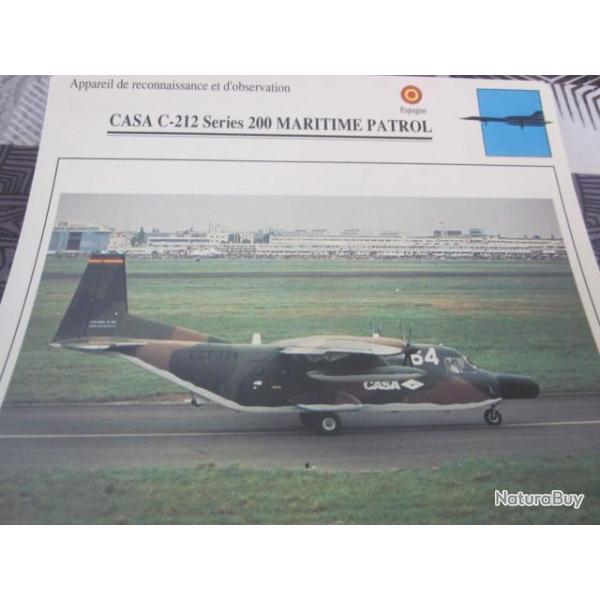 FICHE  AVIATION  TYPE  DE RECONNAISSANCE ET D OBSERVATION  / CASA C 212 SERIES 200 MARITIME PATROL