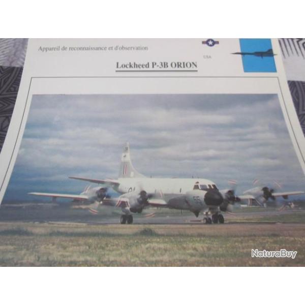 FICHE  AVIATION  TYPE  DE RECONNAISSANCE ET D OBSERVATION  / LOCKHEED P 3B ORION  USA