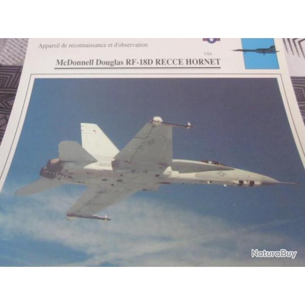 FICHE  AVIATION  TYPE  DE RECONNAISSANCE ET D OBSERVATION  / Mc DONNELL DOUGLAS RF 18D RECCE HORNET