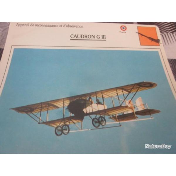 FICHE  AVIATION  TYPE  DE RECONNAISSANCE ET D OBSERVATION  / CAUDRON G III  FRANCE
