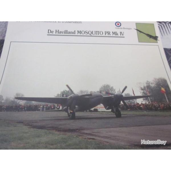 FICHE  AVIATION  TYPE  DE RECONNAISSANCE ET D OBSERVATION  / DE HAVILLAND MOSQUITO PR Mk IV