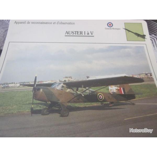 FICHE  AVIATION  TYPE  DE RECONNAISSANCE ET D OBSERVATION  / AUSTER I A V  G BRETAGNE