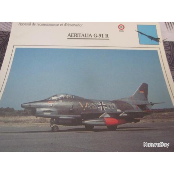 FICHE  AVIATION  TYPE  DE RECONNAISSANCE ET D OBSERVATION  / AERITALIA G 91 R  ITALIE
