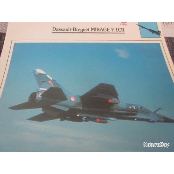 FICHE  AVIATION  TYPE  DE RECONNAISSANCE ET D OBSERVATION  / DASSAULT BREGUET MIRAGE F 1 CR