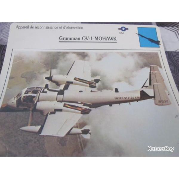 FICHE  AVIATION  TYPE  DE RECONNAISSANCE ET D OBSERVATION  / GRUMMAN  OV 1 MOHAWAK  USA
