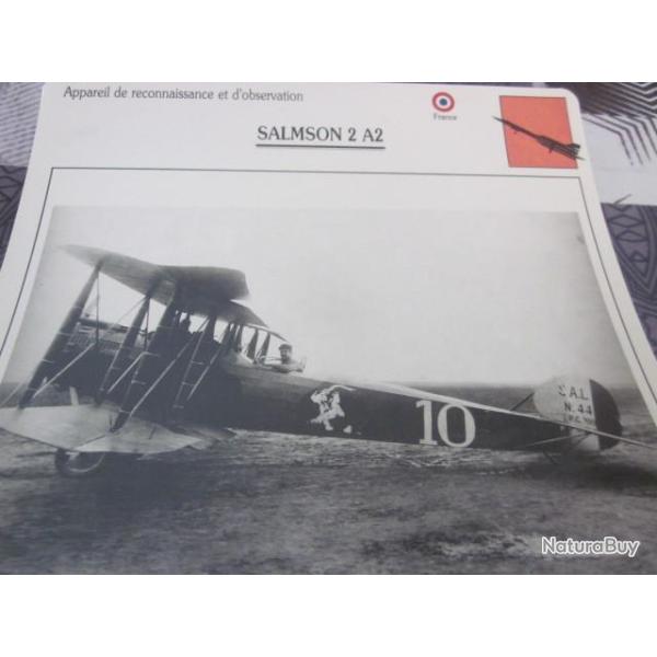 FICHE  AVIATION  TYPE  DE RECONNAISSANCE ET D OBSERVATION  / SALMSON 2 A2  FRANCE