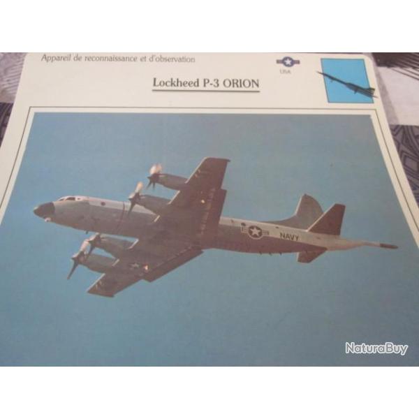 FICHE  AVIATION  TYPE  DE RECONNAISSANCE ET D OBSERVATION  / LOCKHEED  P 3 ORION  USA