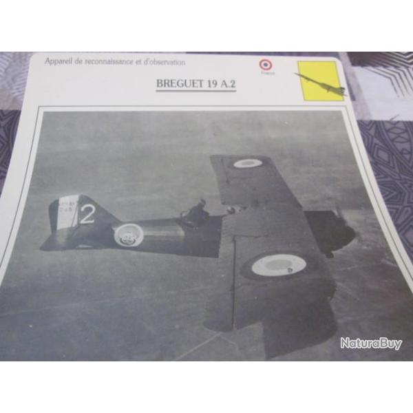 FICHE  AVIATION  TYPE  DE RECONNAISSANCE ET D OBSERVATION  / BREGUET 19 A 2  FRANCE