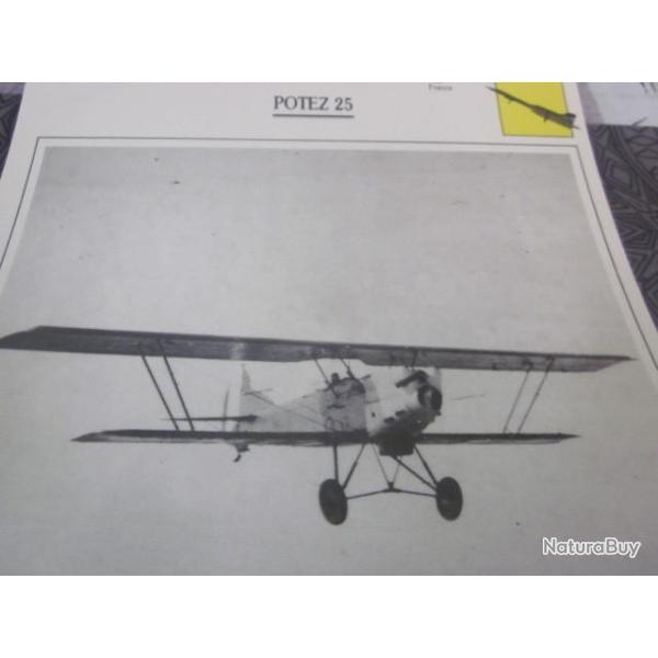 FICHE  AVIATION  TYPE  DE RECONNAISSANCE ET D OBSERVATION  / POTEZ 25  FRANCE