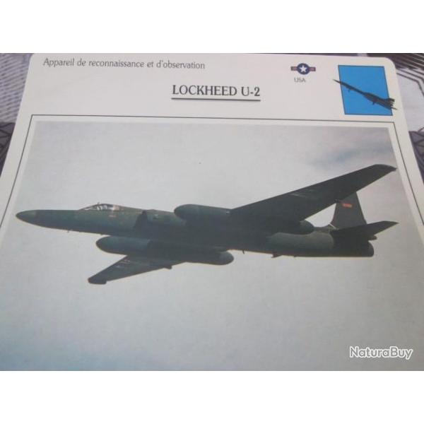 FICHE  AVIATION  TYPE  DE RECONNAISSANCE ET D OBSERVATION  / LOCKHEED U 2  USA