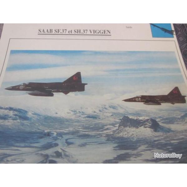 FICHE  AVIATION  TYPE  DE RECONNAISSANCE ET D OBSERVATION  / SAAB SF 37 / SH 37 VIGGEN  SUEDE