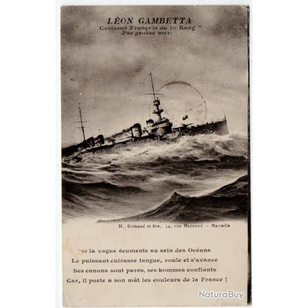 CPA - Marine Militaire - L�ON GAMBETTA - Croiseur Fran�aise de 1er Rang Par grosse mer N� 015