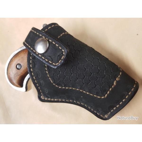 Holster en cuir doubl� velours noir pour Derringer format Denix