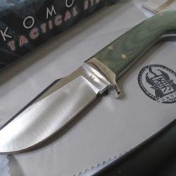 Couteau Bushcraft Komoran Green Lame Acier 7Cr17MoV Manche Micarta Etui Cuir KO026