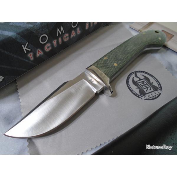 Couteau Bushcraft Komoran Green Lame Acier 7Cr17MoV Manche Micarta Etui Cuir KO026