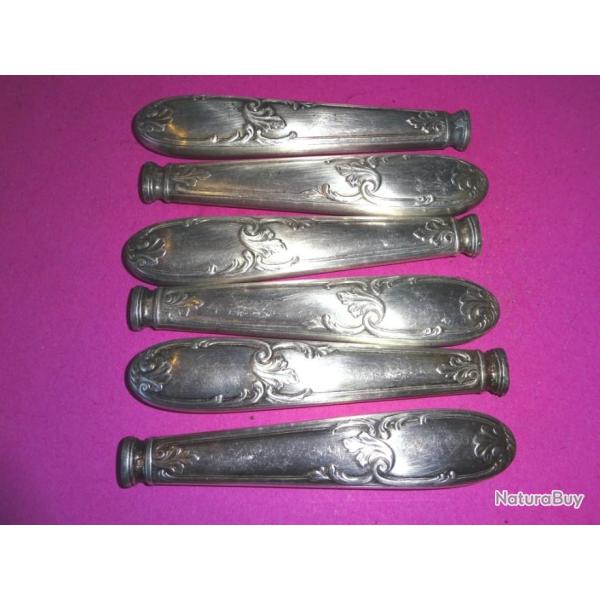 lot de 6 manches de couteaux de table plaqu�s ARGENT - VENDU PAR JEPERCUTE (D21K29)
