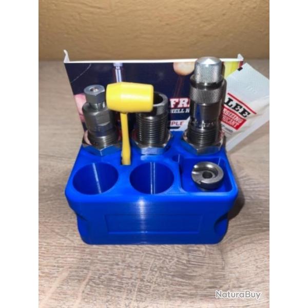 Support de rangement bleu pour jeux d'outils utilisant un adaptateur Lee Lock Ring Eliminator