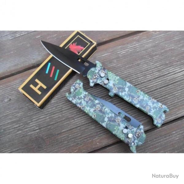 Mad Zombie Couteau Automatique Lame Acier noire 8,5 Cm Manche Acier 11,5 Cm Chasse P�che Bivouac