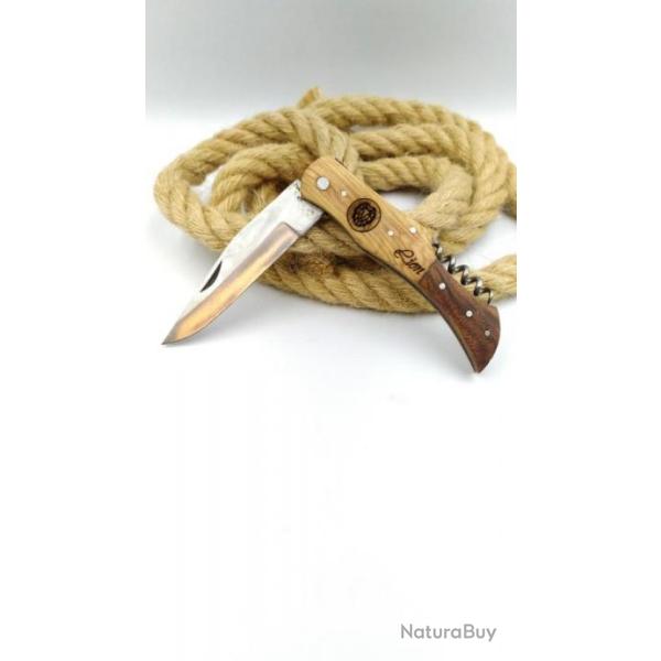 Lion couteau manche en bois d'olivier avec tire bouchon id�e cadeau