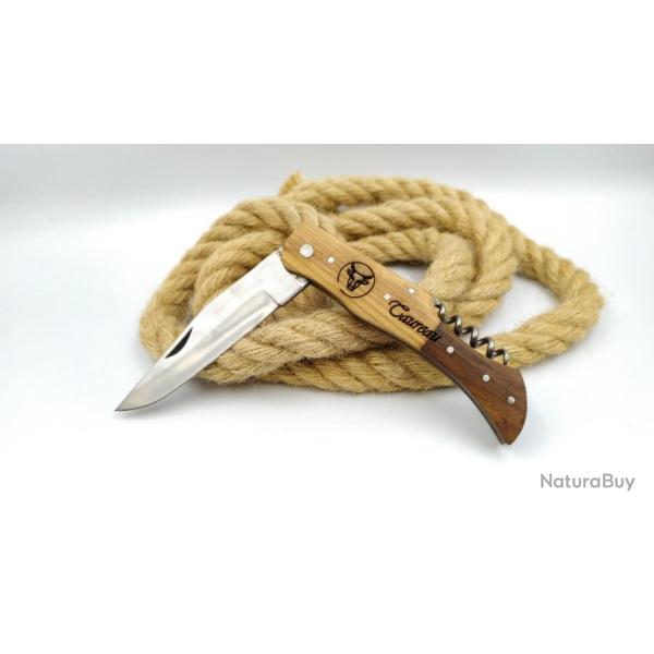Taureau couteau manche en bois d'olivier avec tire bouchon id�e cadeau