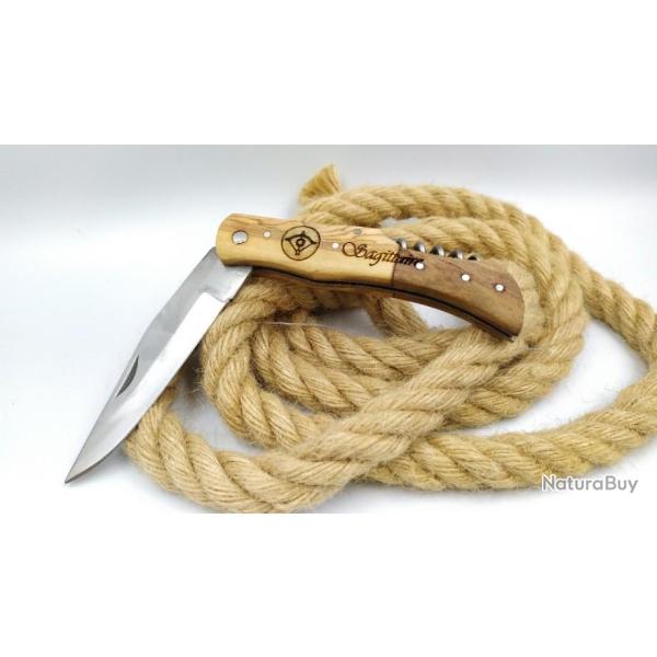 Sagittaire couteau manche en bois d'olivier avec tire bouchon id�e cadeau