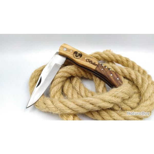 B�lier  couteau manche en bois d'olivier avec tire bouchon id�e cadeau